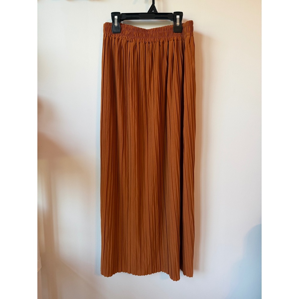 Anna Morgan Rust Brown Pleated Maxi Skirt Elastic Waist Medium Accordion Pleat